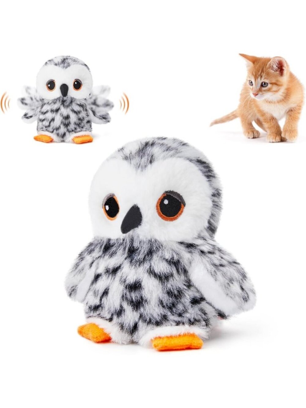 Interactive Rechargeable Cat Toy - Lifelike Flapping Owl with Bird Chirp, Catnip